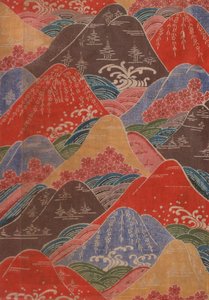 Fragment de textile Bingata - motifs de fleurs de cerisier, vagues, montagnes - Unbekannt Unbekannt
